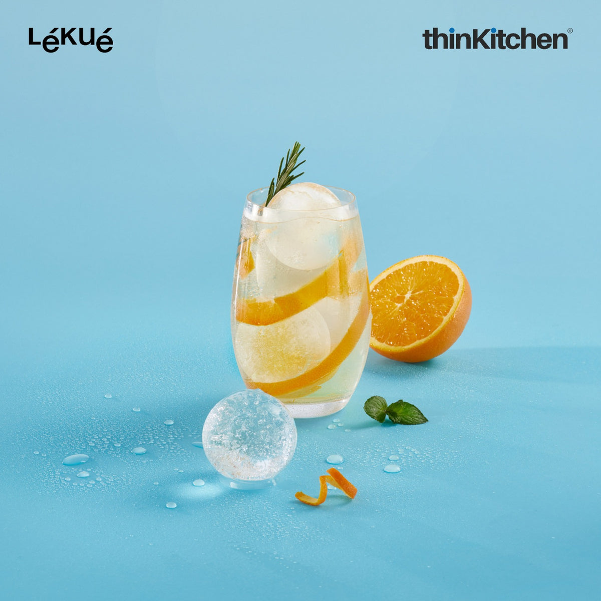 LÉKUÉ Premium XL Ice Sphere Mould with 6 Cavities, Platinum Silicone Ice Ball Tray with Lid - 6