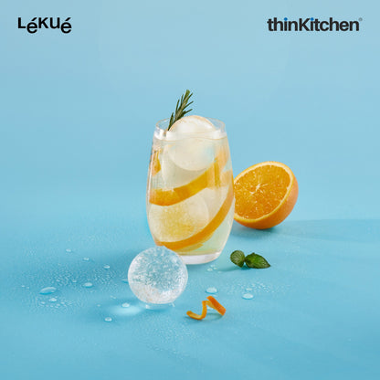 LÉKUÉ Premium XL Ice Sphere Mould with 6 Cavities, Platinum Silicone Ice Ball Tray with Lid