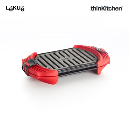 LÉKUÉ Premium Microwave Grill Pan, Platinum Silicone, Grill Vegetables, Sandwiches for Crispy Results