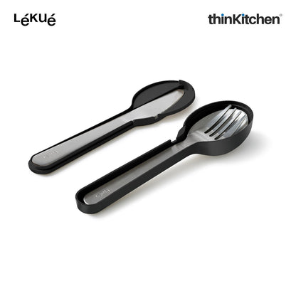 LÉKUÉ Premium 3 Pcs Portable Travel Cutlery Set with Case - Stainless Steel Fork, Knife & Spoon