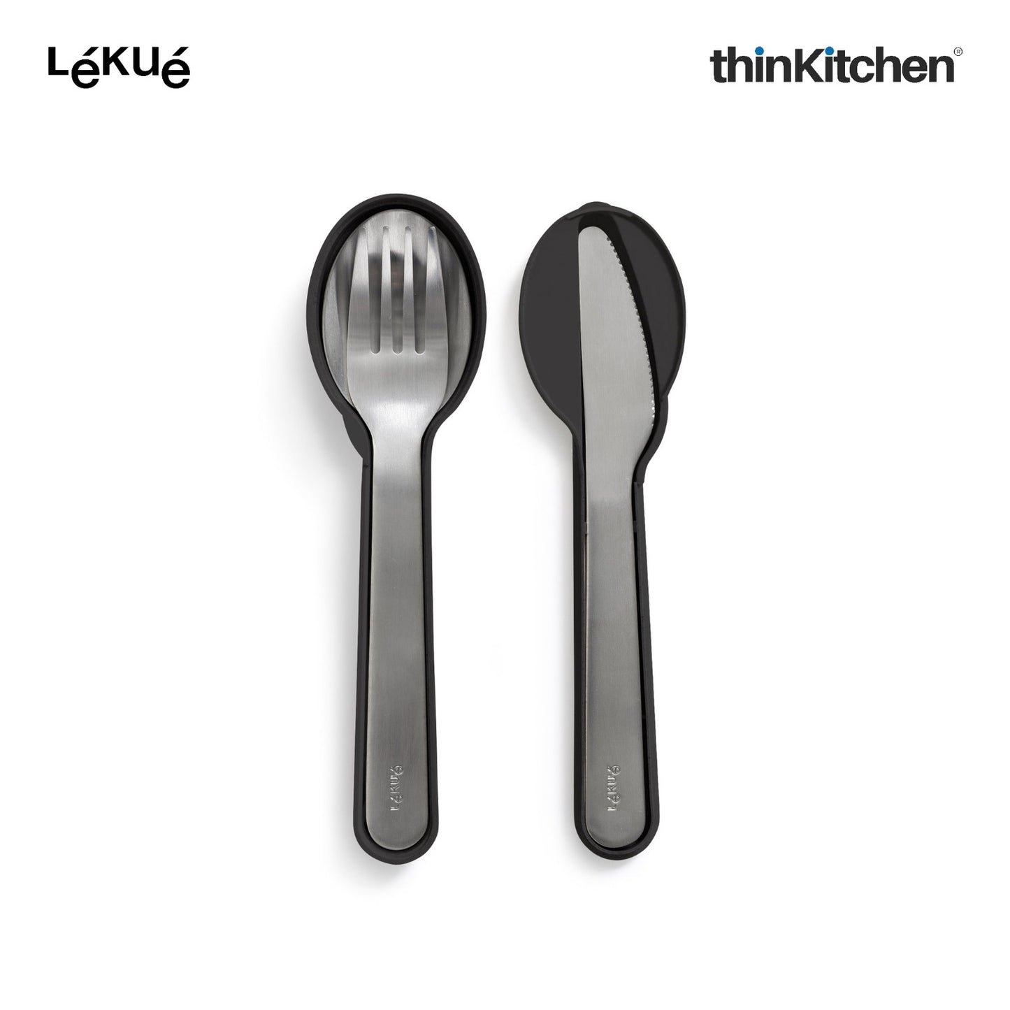 LÉKUÉ Premium 3 Pcs Portable Travel Cutlery Set with Case - Stainless Steel Fork, Knife & Spoon