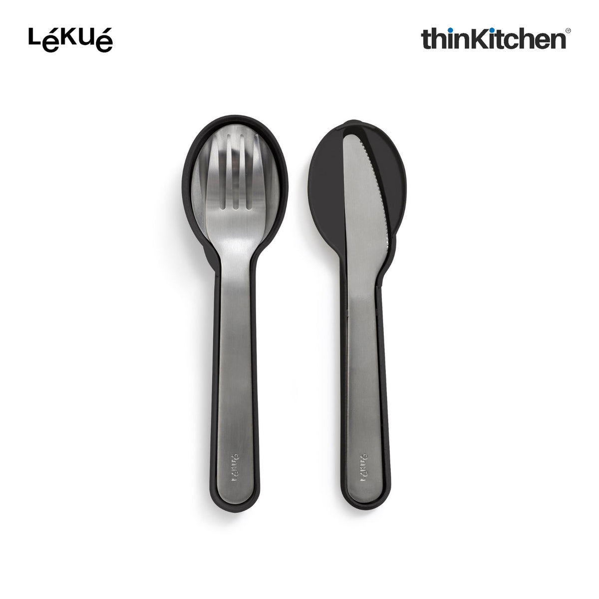 LÉKUÉ Premium 3 Pcs Portable Travel Cutlery Set with Case - Stainless Steel Fork, Knife & Spoon - 2