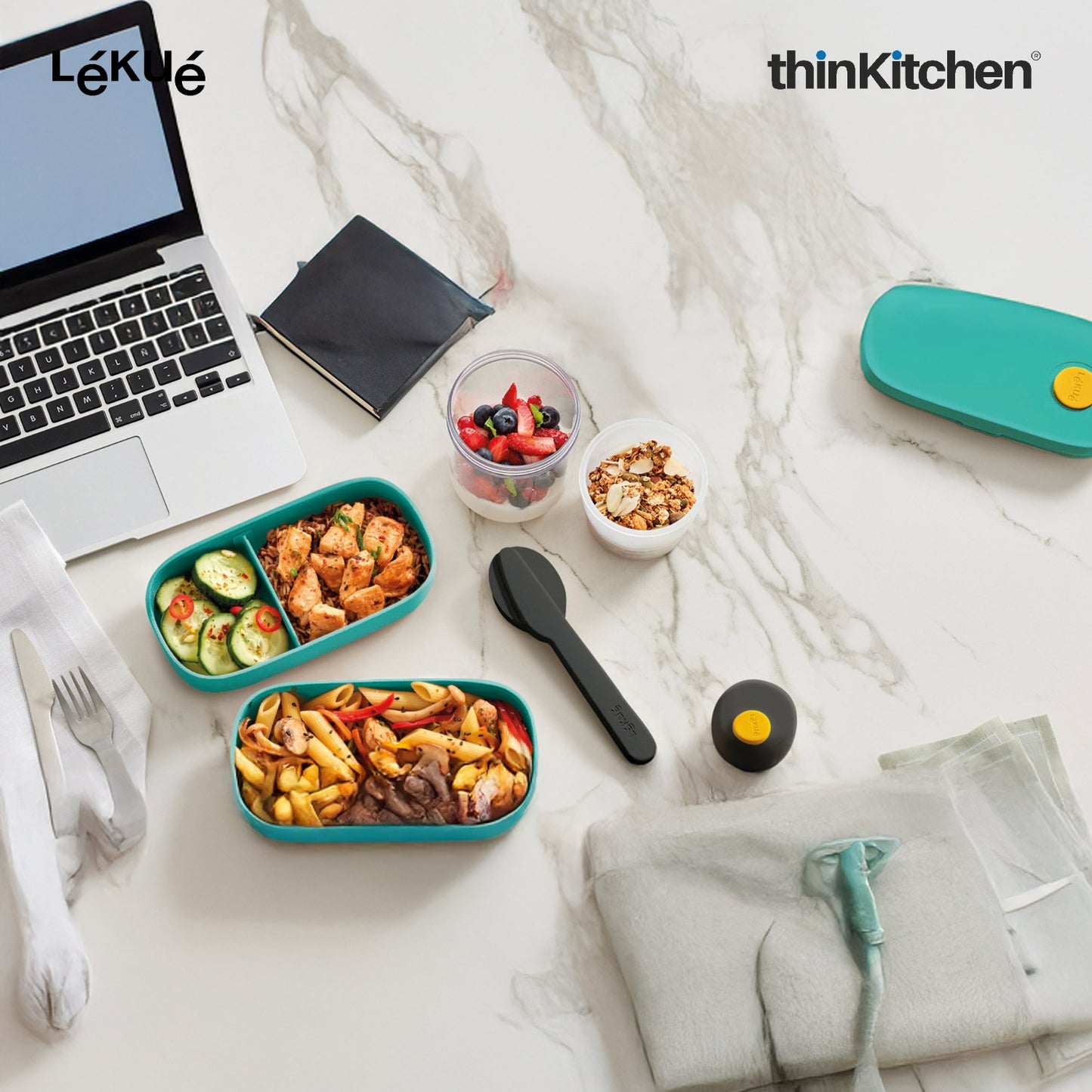 LÉKUÉ Premium 3 Pcs Portable Travel Cutlery Set with Case - Stainless Steel Fork, Knife & Spoon