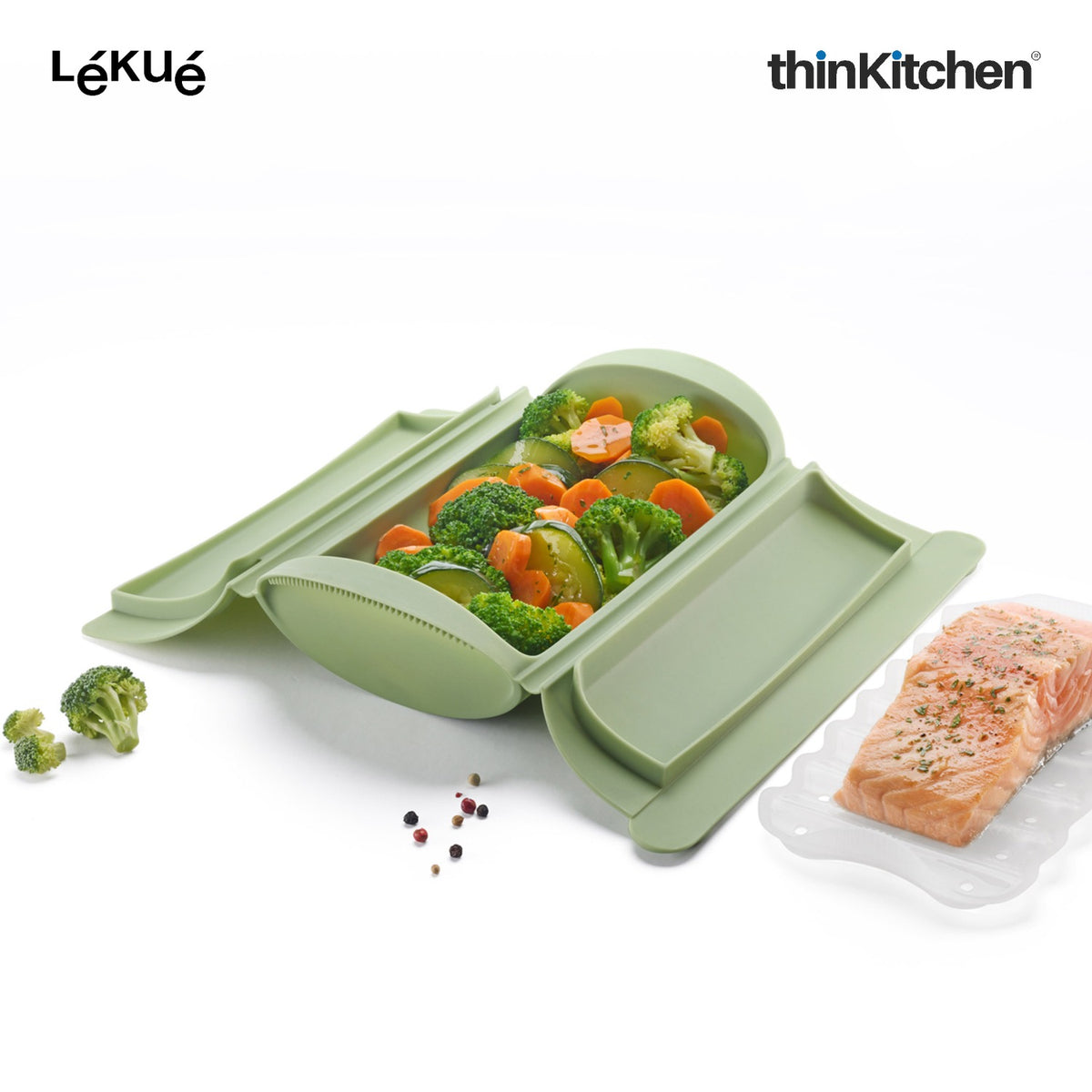 LÉKUÉ Premium Steam Cooker, Platinum Silicone Microwave Steamer for Speed Cooking, Ideal for 1–2 Servings