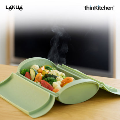 LÉKUÉ Premium Steam Cooker, Platinum Silicone Microwave Steamer for Speed Cooking, Ideal for 1–2 Servings