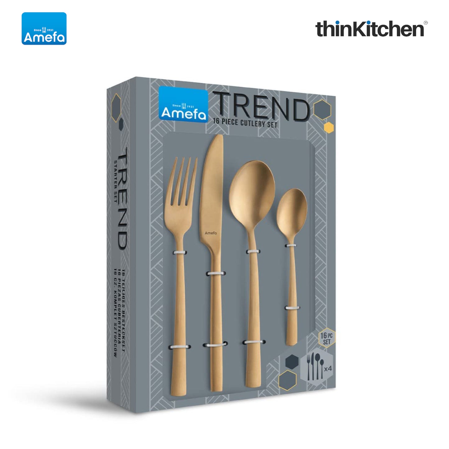 Amefa Manille Stainless Steel Cutlery 16 Pieces Gold