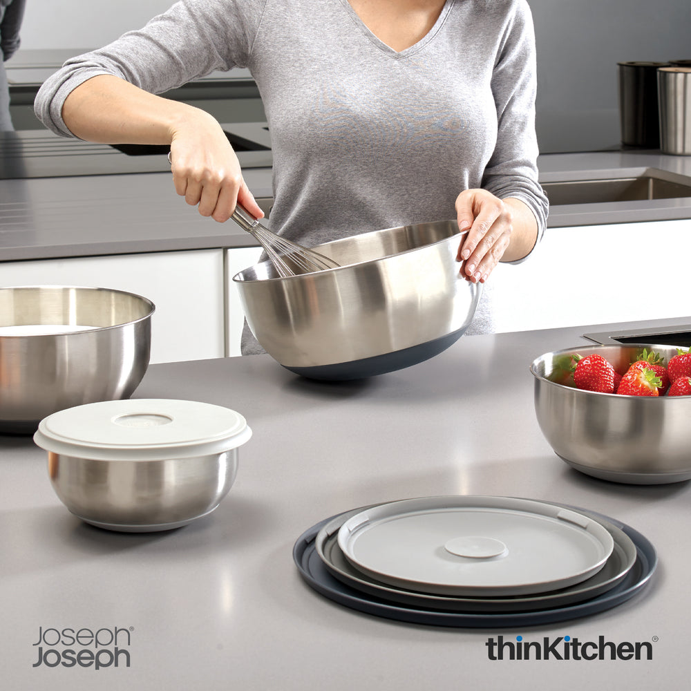 Joseph Joseph Premium 4-Pcs Stainless Steel Nestable Mixing Bowl Set with Lids - Nest Prep & Store, Anti-Skid