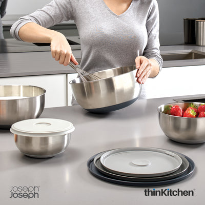 Joseph Joseph Premium 4-Pcs Stainless Steel Nestable Mixing Bowl Set with Lids - Nest Prep & Store, Anti-Skid