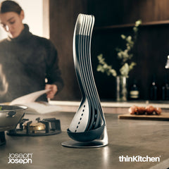 Joseph Joseph Premium 5-Piece Kitchen Cooking Utensils Set with Magnetic Holder – Non-Stick Nylon Cooking Tools with Stainless-Steel Handles | Compact Luxury Cookware Tools (Grey)