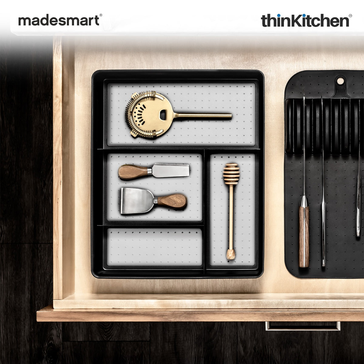 Madesmart Classic 4 Compartment Drawer Organizer With Soft Grip, Carbon - 6