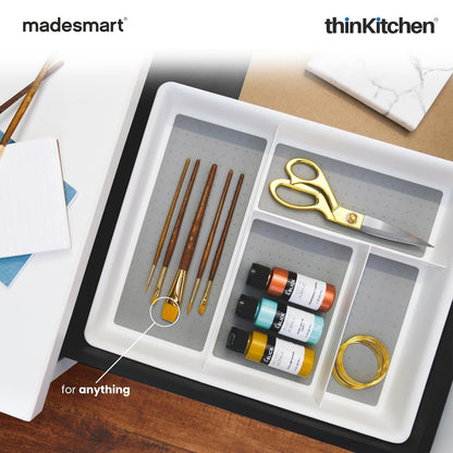 Madesmart Multipurpose Drawer Organizer, Gadget Tray With 4 Compartments, White