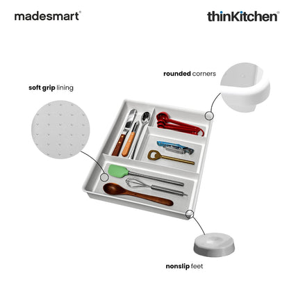 Madesmart Multipurpose Drawer Organizer, Gadget Tray With 4 Compartments, White