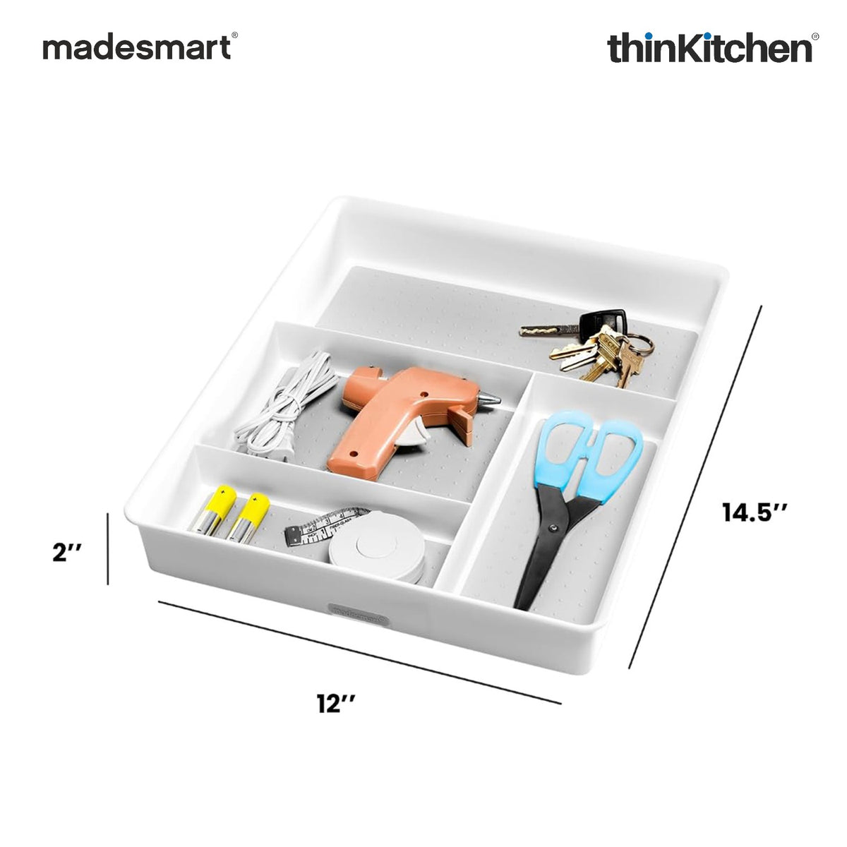 Madesmart Multipurpose Drawer Organizer, Gadget Tray With 4 Compartments, White - 7