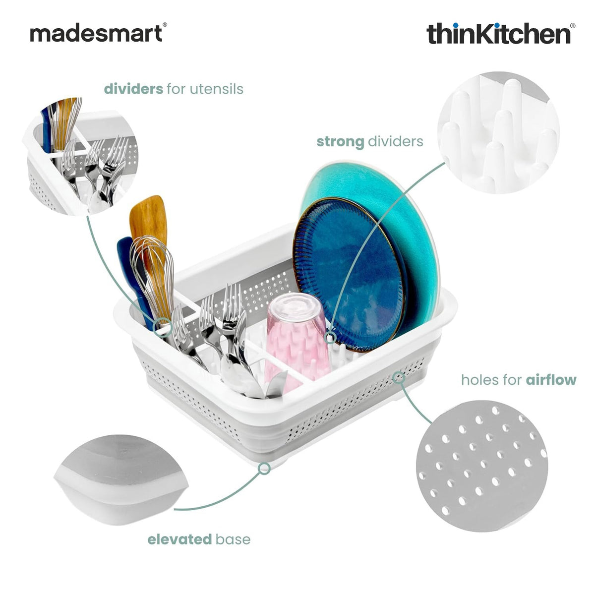 Madesmart Collapsible Dish Drying Rack, White