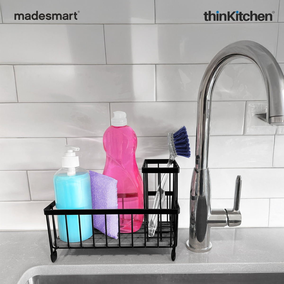 Madesmart Drying Stone Sink Caddy With Brush Holder, Black