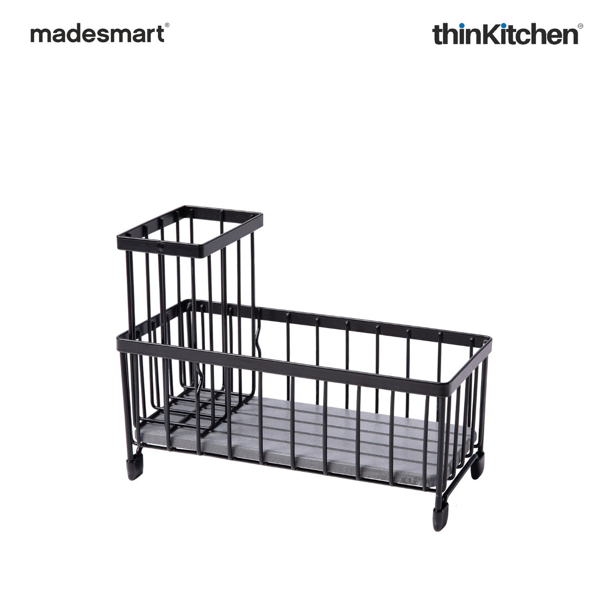 Madesmart Drying Stone Sink Caddy With Brush Holder, Black