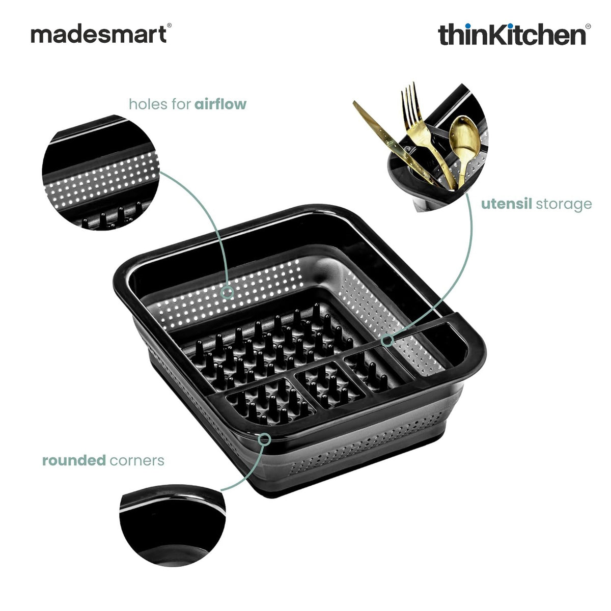 Madesmart Collapsible Dish Drying Rack, Carbon - 5