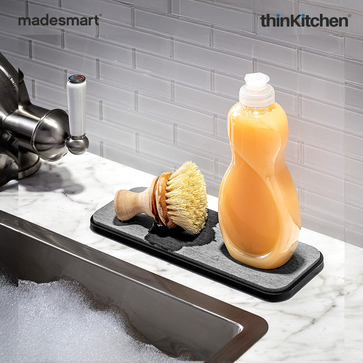 Madesmart Drying Stone Sink Tray With Diatomite Insert, Carbon