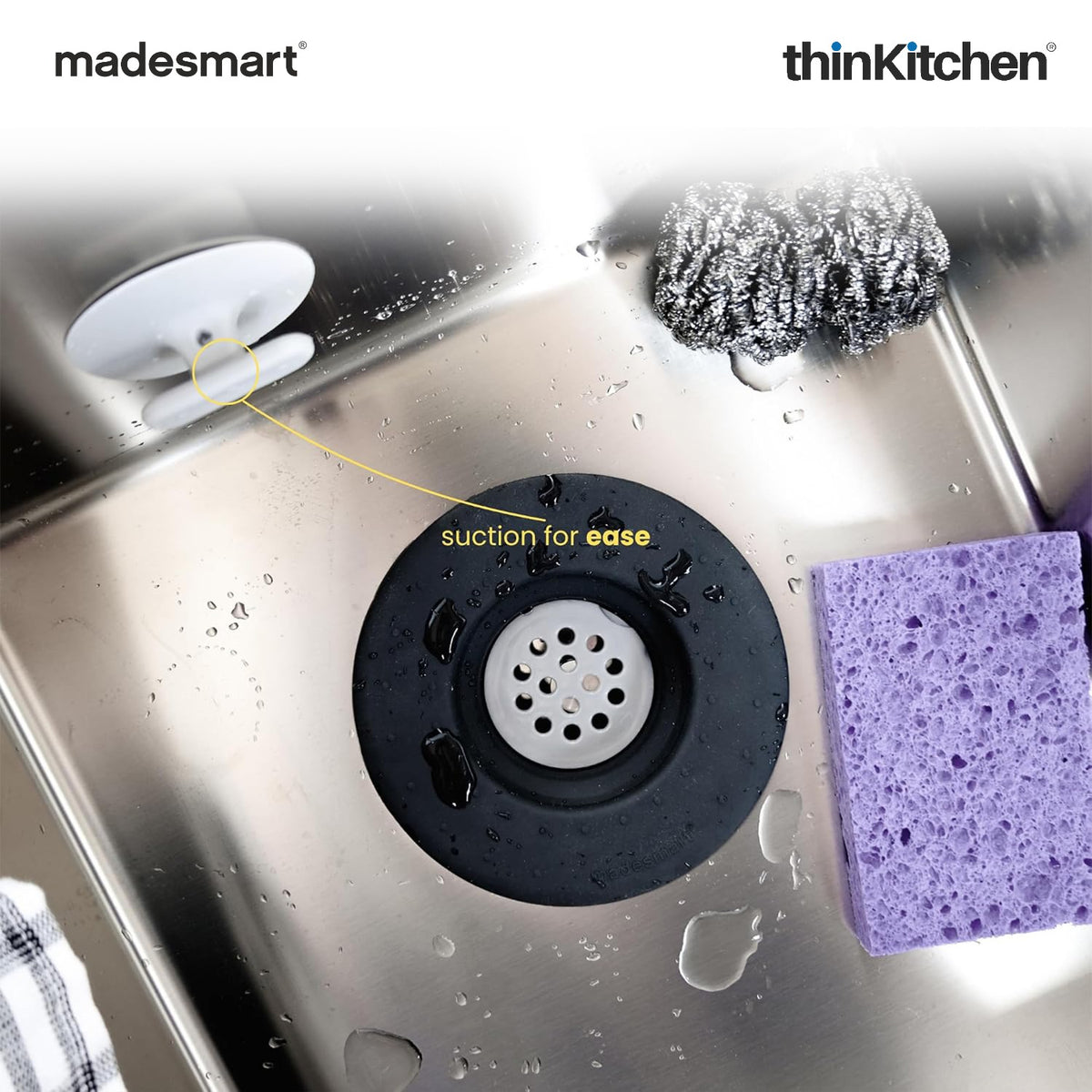 Madesmart 2-Piece Sink Drain Strainer And Stopper Set, Carbon - 3