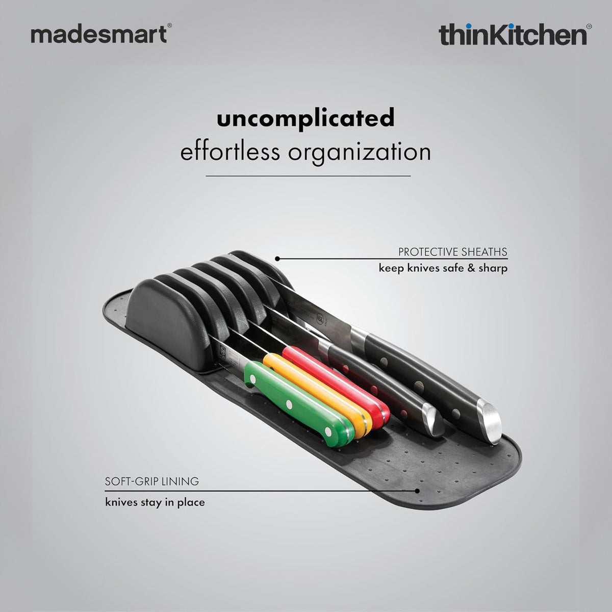 Madesmart Compact Knife Mat With Soft-Grip Slots, Carbon - 5
