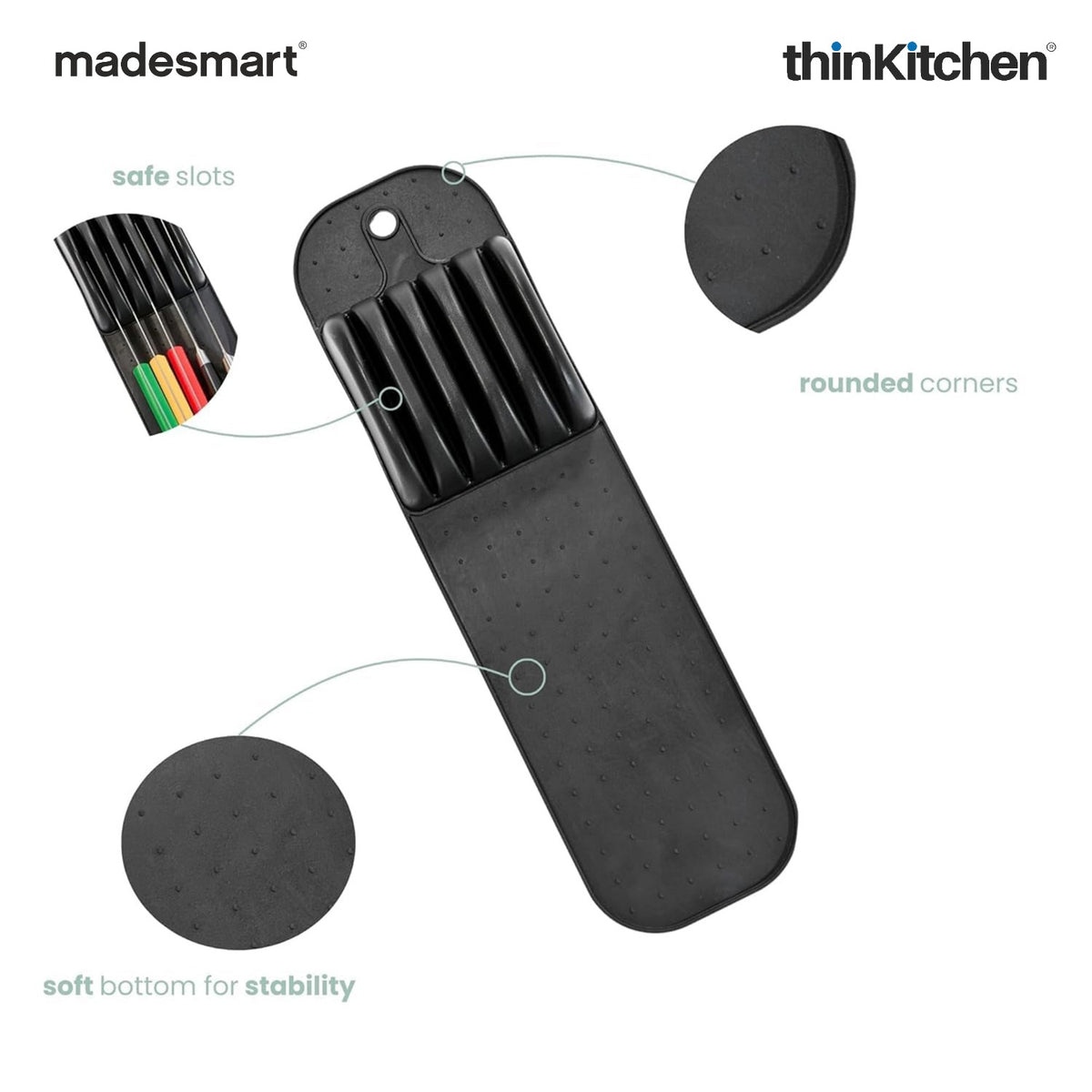 Madesmart Compact Knife Mat With Soft-Grip Slots, Carbon