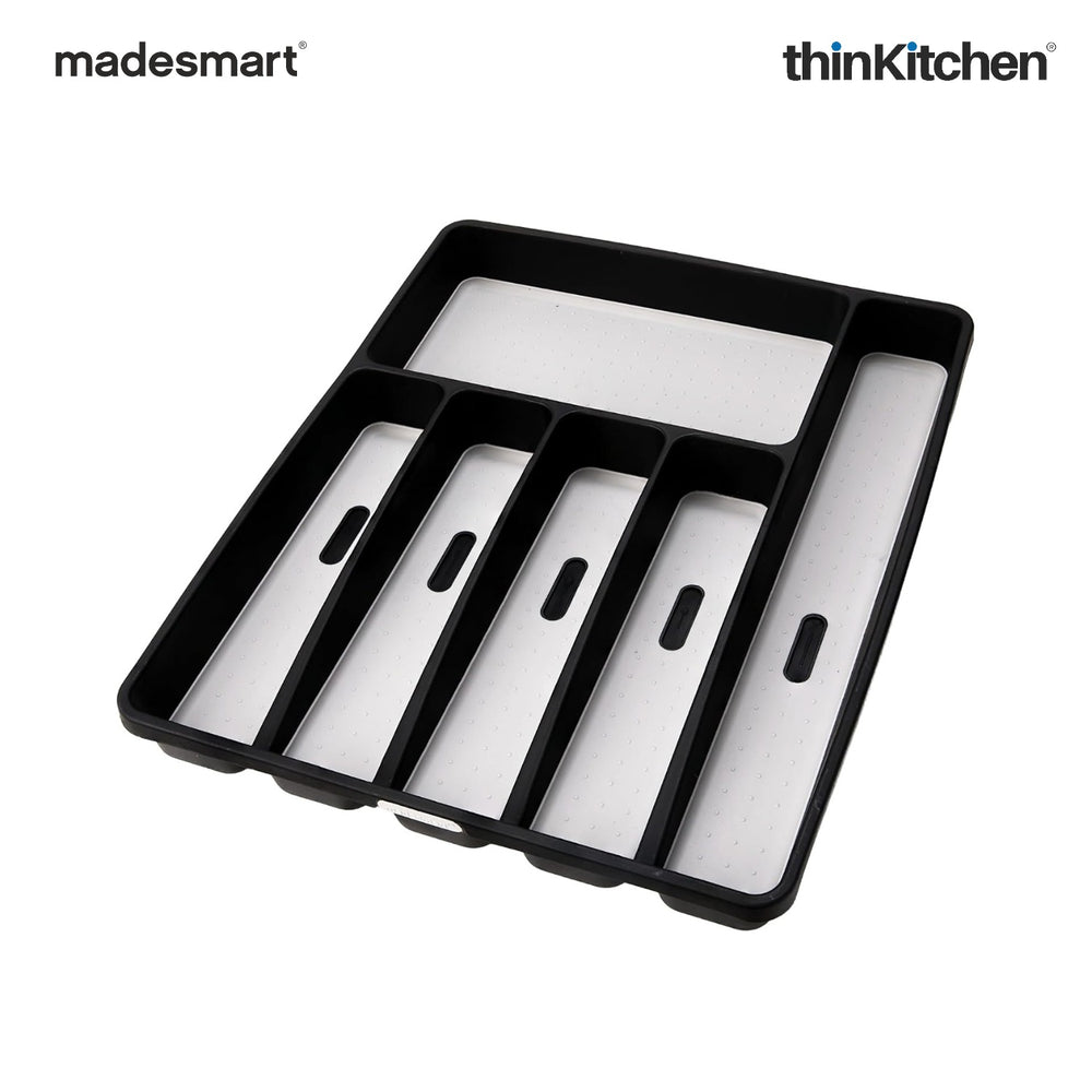Madesmart Classic Large Silverware Tray With Soft Grip Lining, Carbon