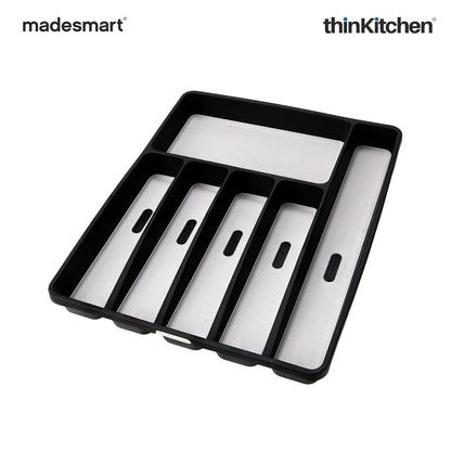 Madesmart Classic Large Silverware Tray With Soft Grip Lining, Carbon