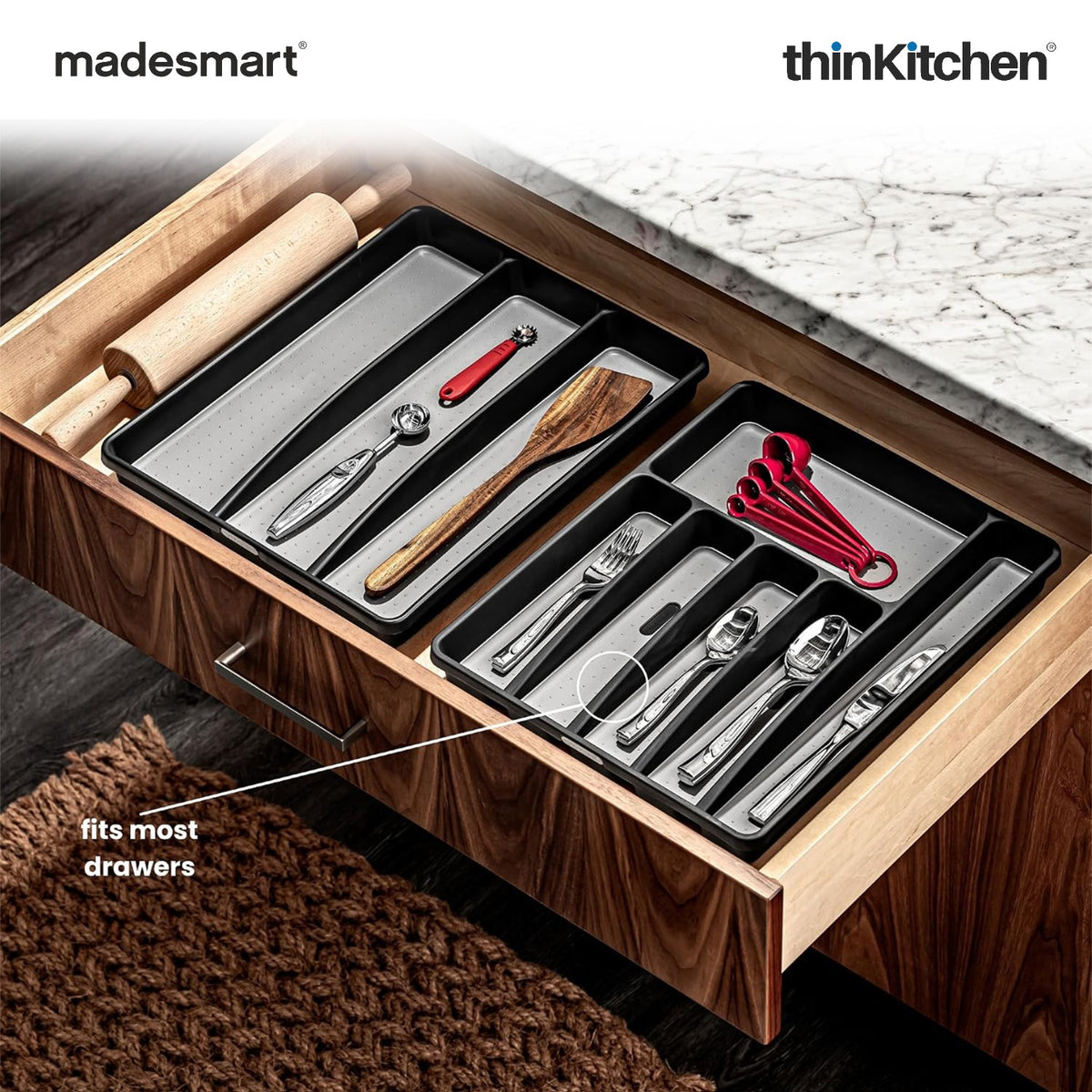 Madesmart Classic Large Silverware Tray With Soft Grip Lining, Carbon - 4