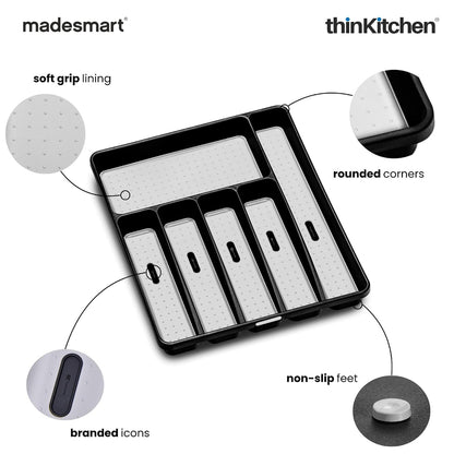 Madesmart Classic Large Silverware Tray With Soft Grip Lining, Carbon
