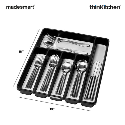 Madesmart Classic Large Silverware Tray With Soft Grip Lining, Carbon