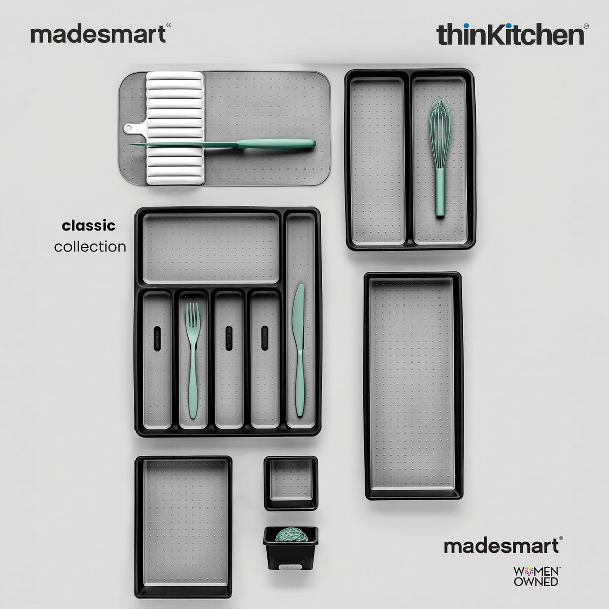 Madesmart Classic Large Silverware Tray With Soft Grip Lining, Carbon