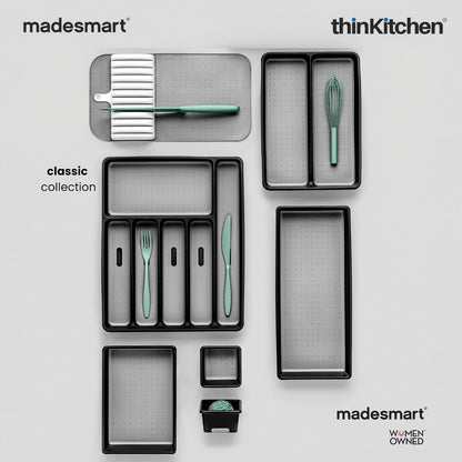 Madesmart Classic Large Silverware Tray With Soft Grip Lining, Carbon