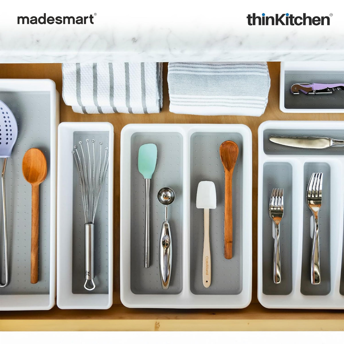 Madesmart Classic Compact Utensil Tray With Soft Grip Lining, Carbon - 3