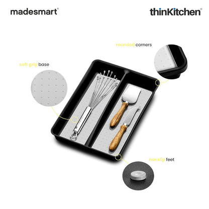 Madesmart Classic Compact Utensil Tray With Soft Grip Lining, Carbon