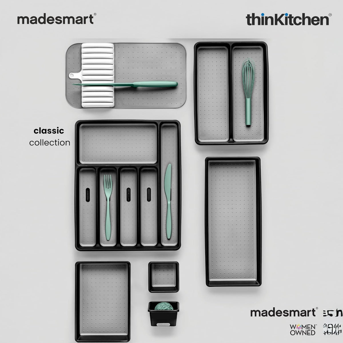 Madesmart Classic Compact Utensil Tray With Soft Grip Lining, Carbon - 5