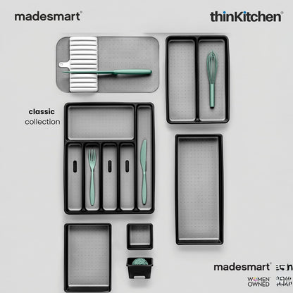 Madesmart Classic Compact Utensil Tray With Soft Grip Lining, Carbon
