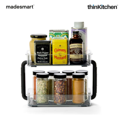 Madesmart Two-Level Spice Organizer With Soft Grip Lining, Smoke