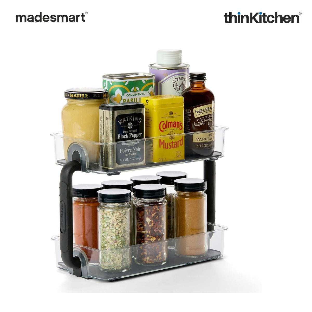 Madesmart Two-Level Spice Organizer With Soft Grip Lining, Smoke