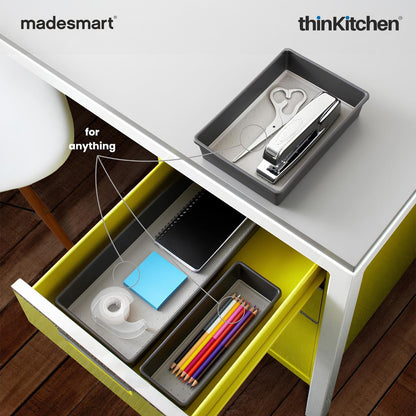 Madesmart Classic 3 Bin Drawer Organizer Set With Soft Grip Lining, Carbon