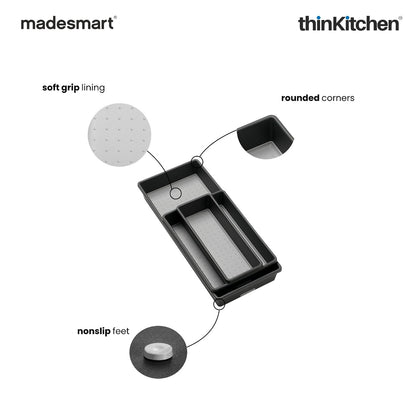 Madesmart Classic 3 Bin Drawer Organizer Set With Soft Grip Lining, Carbon