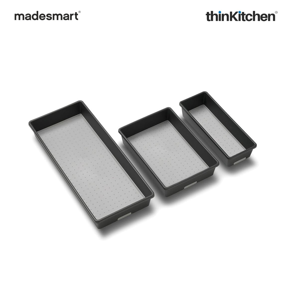 Madesmart Classic 3 Bin Drawer Organizer Set With Soft Grip Lining, Carbon - 4