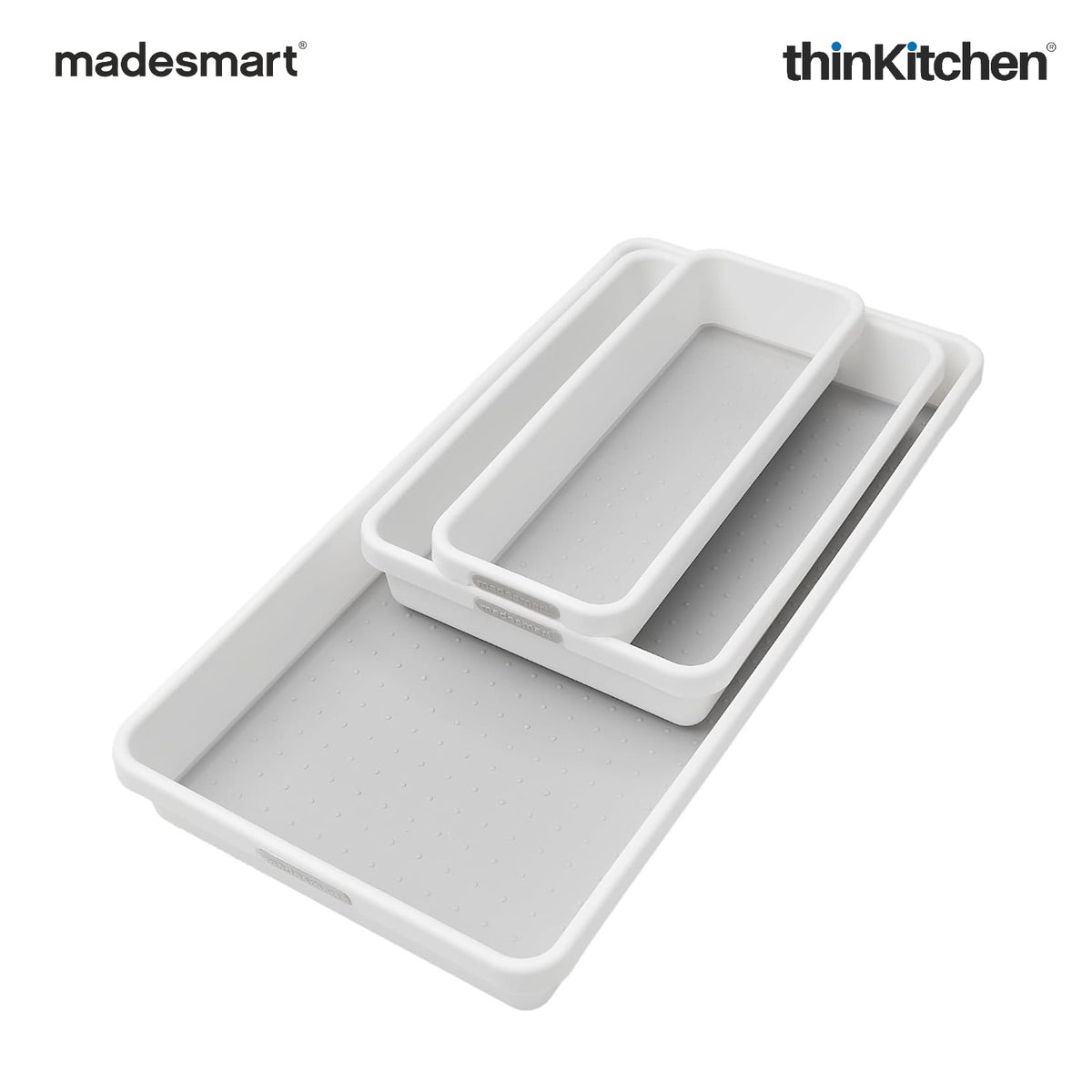 Madesmart Classic 3 Pcs Drawer Organizer With Soft Grip Lining, Non Slip Feat  - White - 1