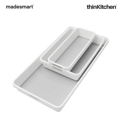 Madesmart Classic 3 Pcs Drawer Organizer With Soft Grip Lining, Non Slip Feat  - White