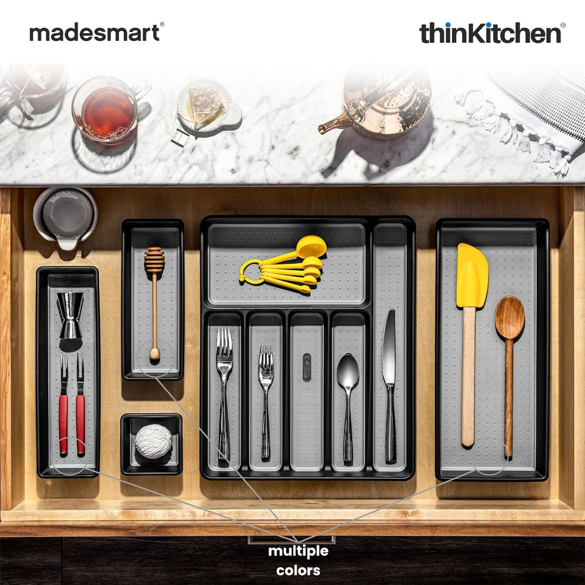 Madesmart Classic 3 Pcs Drawer Organizer With Soft Grip Lining, Non Slip Feat  - White