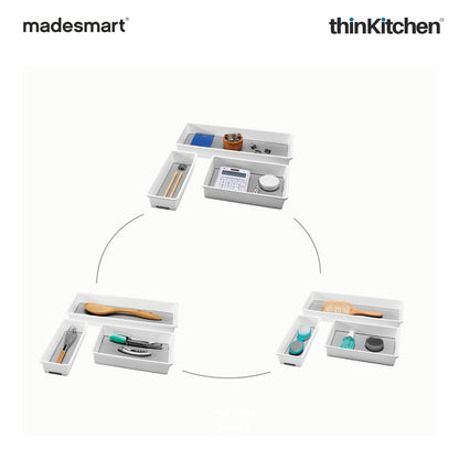 Madesmart Classic 3 Pcs Drawer Organizer With Soft Grip Lining, Non Slip Feat  - White