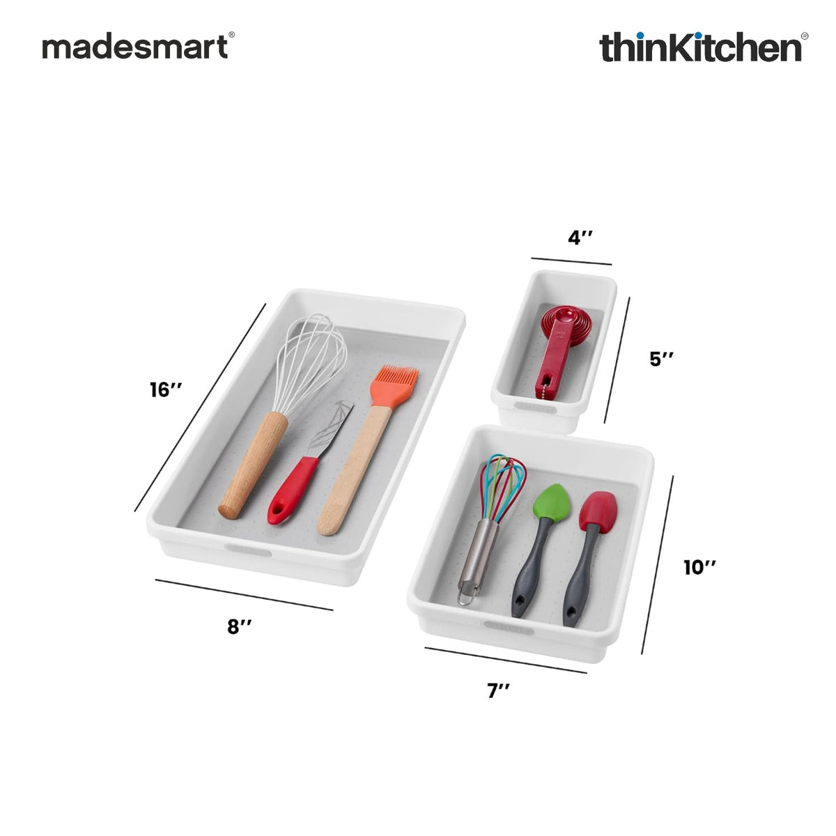 Madesmart Classic 3 Pcs Drawer Organizer With Soft Grip Lining, Non Slip Feat  - White