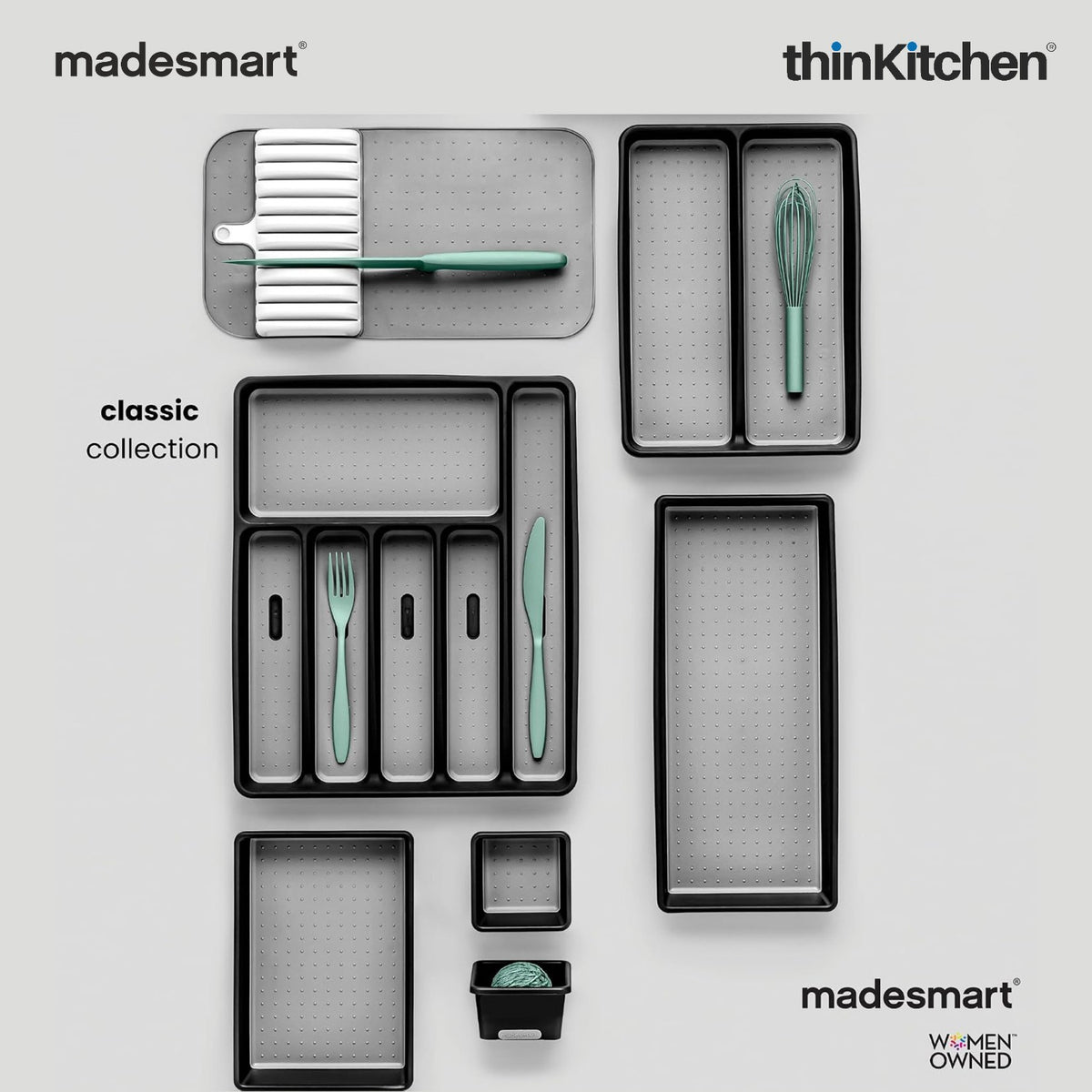 Madesmart Classic 3 Pcs Drawer Organizer With Soft Grip Lining, Non Slip Feat  - White