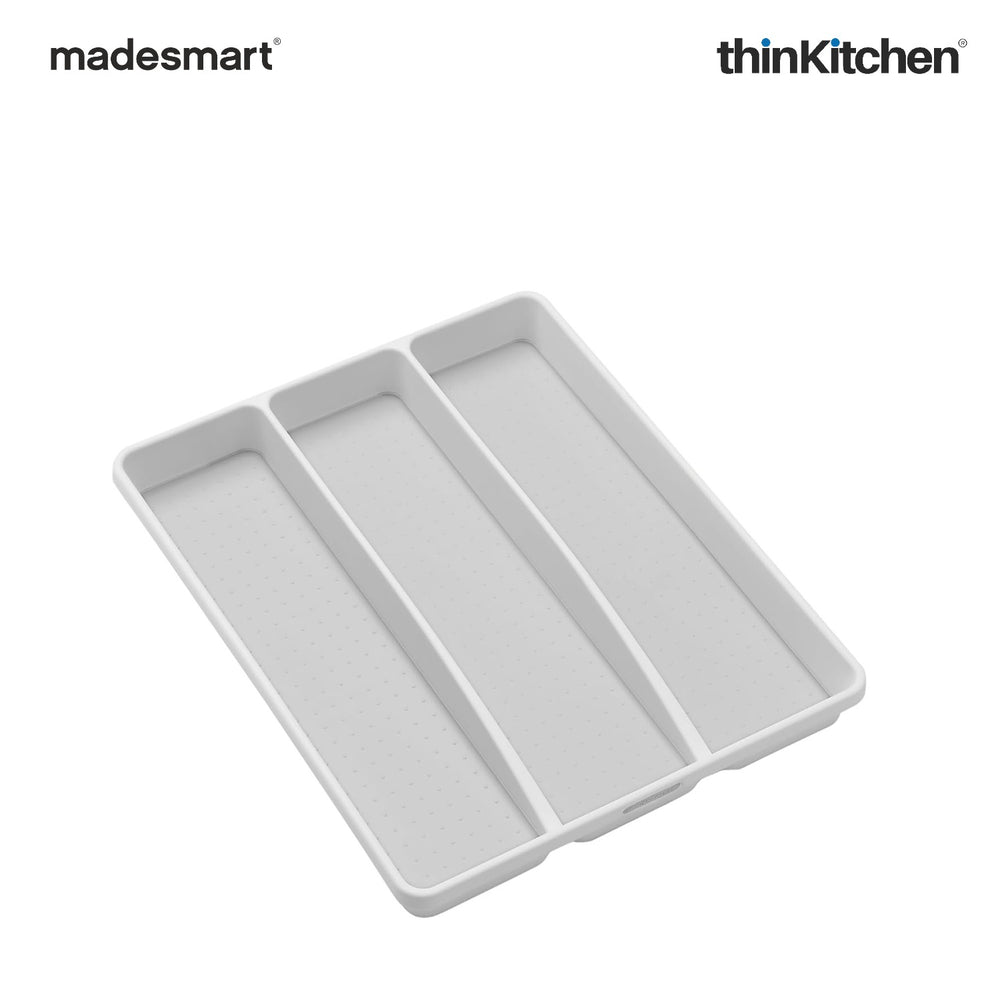 Madesmart Cooking Tools Organizer Tray, 3 Compartments, Utensils Kitchen Drawer Tray - White