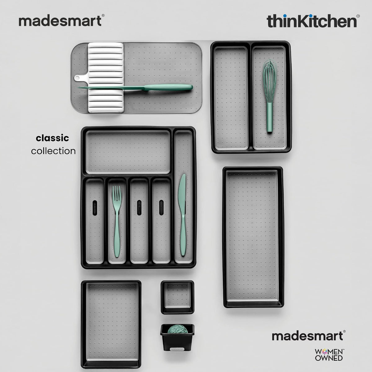 Madesmart Cooking Tools Organizer Tray, 3 Compartments, Utensils Kitchen Drawer Tray - White
