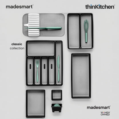 Madesmart Cooking Tools Organizer Tray, 3 Compartments, Utensils Kitchen Drawer Tray - White